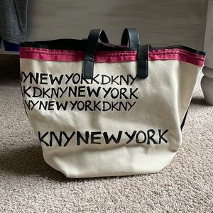 DKNY tote bag, beige, black and pink
